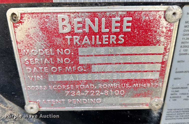 image for item ER0114 2017 Benlee TASMDS26S roll-off container trailer
