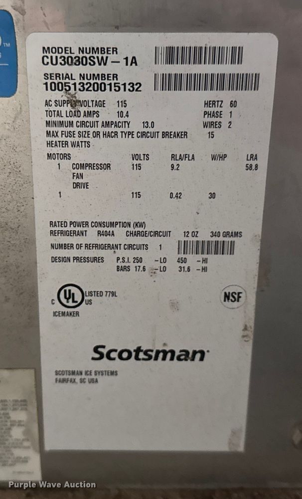 image for item ER2343 Scotsman Prodigy CU3030SW-1A ice maker