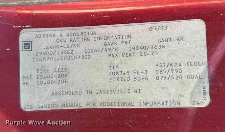 image for item ET3145 1993 Chevrolet Kodiak C6500 dump truck