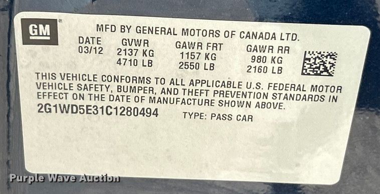 image for item ET3174 2012 Chevrolet Impala Police Cruiser 