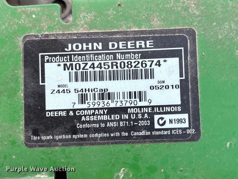 image for item ET4575 2010 John Deere Z445 ZTR lawn mower
