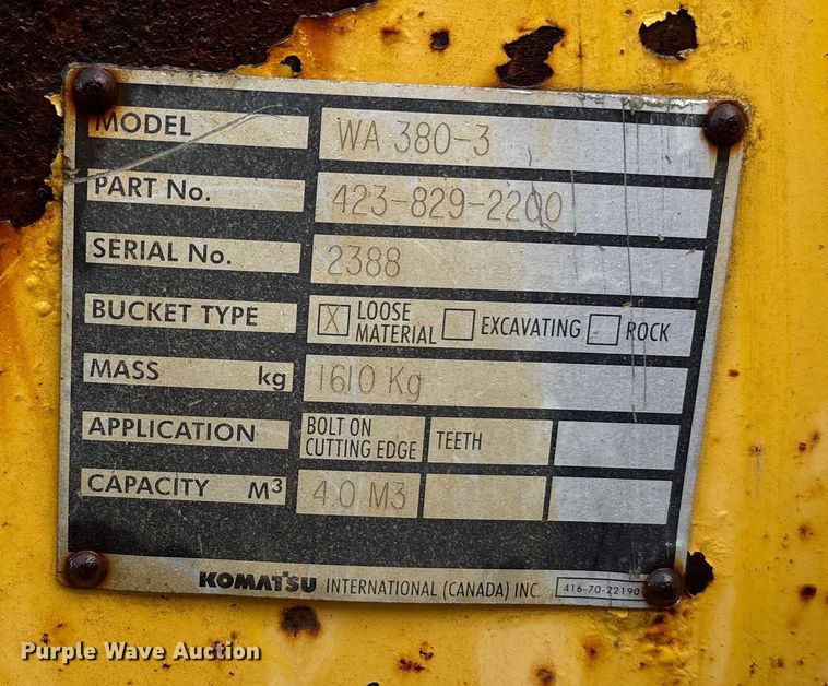 image for item ET4639 2004 Komatsu WA380 Wheel Loader