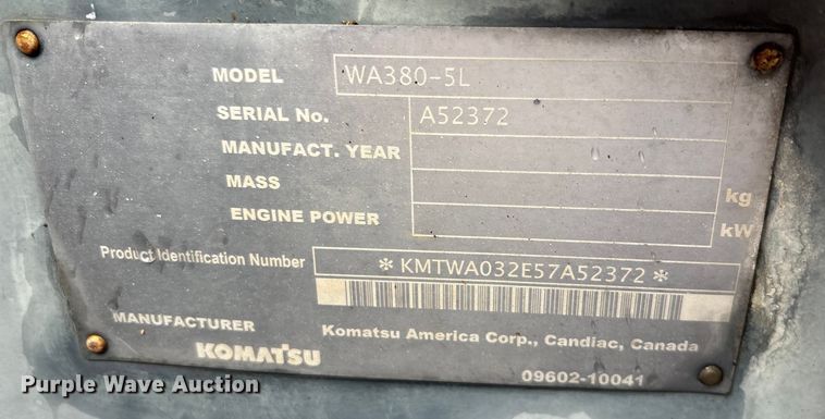 image for item ET4639 2004 Komatsu WA380 Wheel Loader