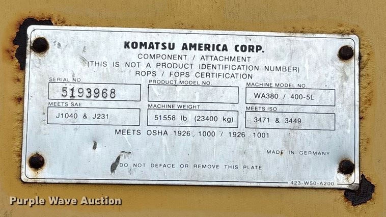 image for item ET4639 2004 Komatsu WA380 Wheel Loader