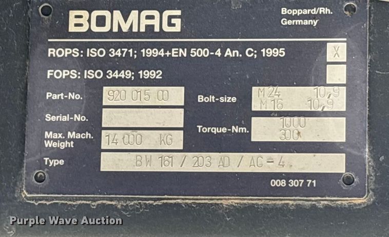 image for item ET4640 2007 Bomag BW190 AD-4 double drum vibratory roller