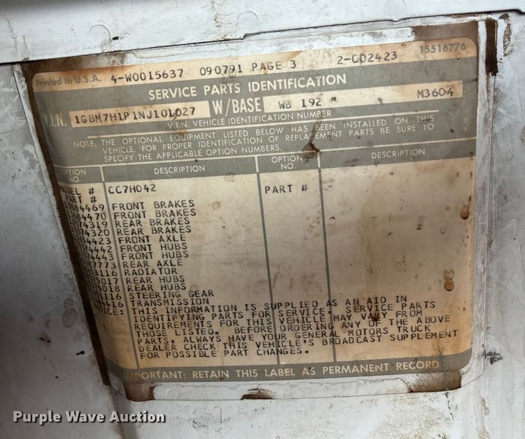 image for item ET4642 1992 CHEV Flatbed Winch Truck winch truck