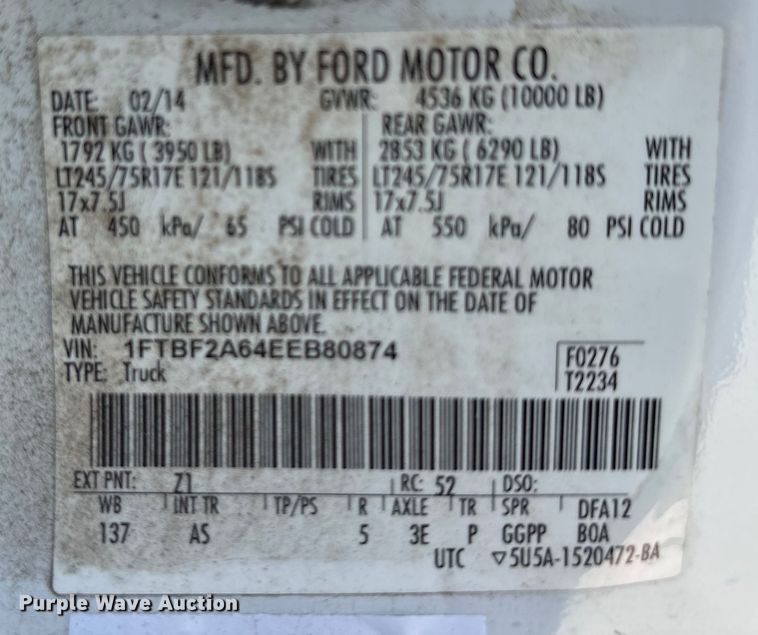 image for item EU0034 2014 Ford F250 Super Duty animal control pickup truck