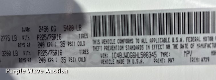 image for item EU0039 2017 Jeep Wrangler SUV