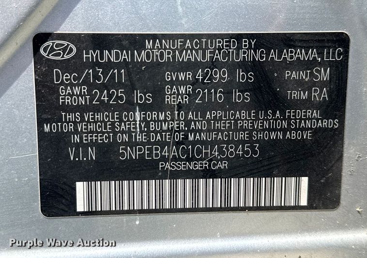 image for item EU0045 2012 Hyundai Sonata 