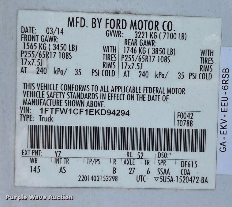 image for item EU0058 2014 Ford F150 SuperCrew pickup truck