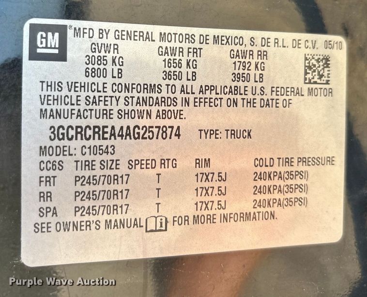 image for item EU0059 2010 Chevrolet Silverado 1500 Crew Cab pickup truck