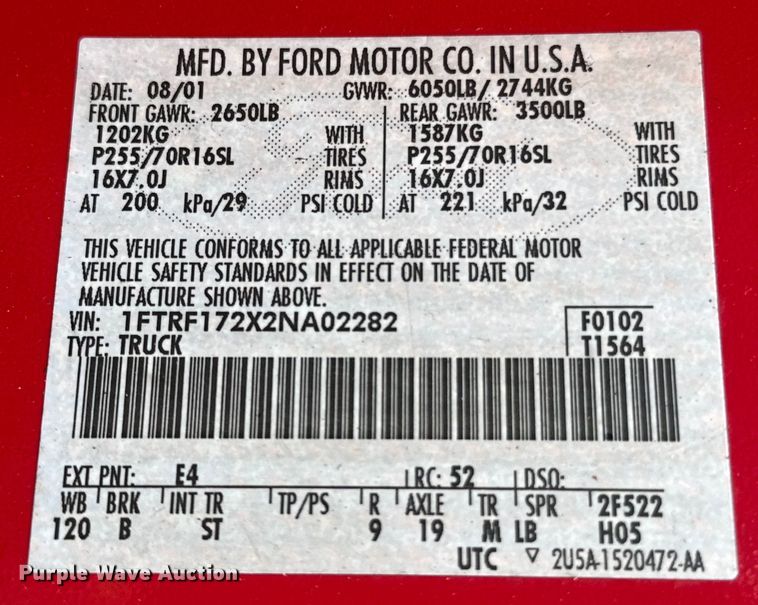 image for item EU0062 2002 Ford F150 pickup truck