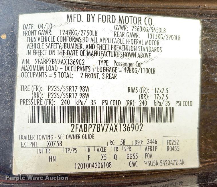 image for item EU3671 2010 Ford Crown Victoria Police Interceptor 