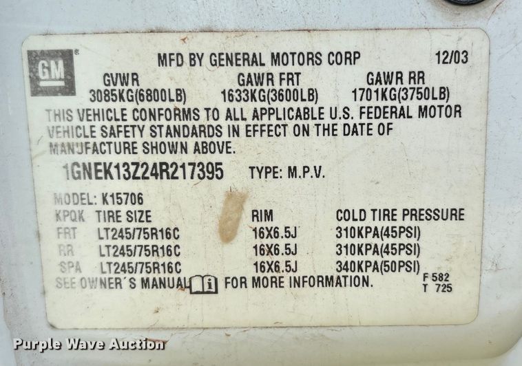 image for item EU3675 2004 Chevrolet Tahoe SUV