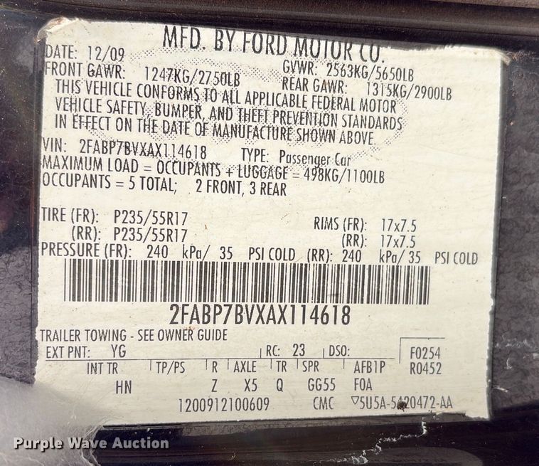 image for item EU3677 2010 Ford Crown Victoria Police Interceptor 