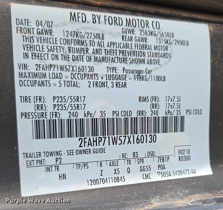 image for item EU3682 2007 Ford Crown Victoria Police Interceptor 