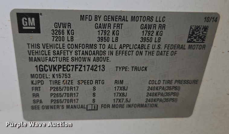 image for item EU3712 2015 Chevrolet Silverado 1500 Double Cab pickup truck