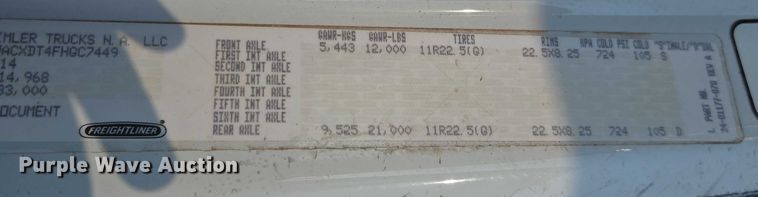 image for item EU4589 2015 Freightliner Business Class M2 street sweeper truck