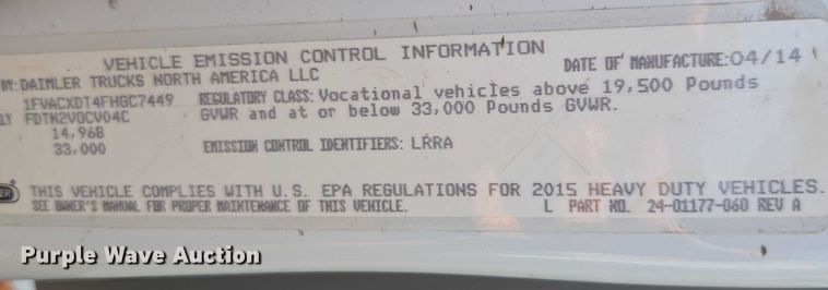 image for item EU4589 2015 Freightliner Business Class M2 street sweeper truck