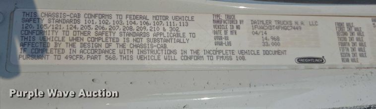 image for item EU4589 2015 Freightliner Business Class M2 street sweeper truck