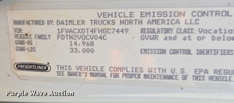 image for item EU4589 2015 Freightliner Business Class M2 street sweeper truck