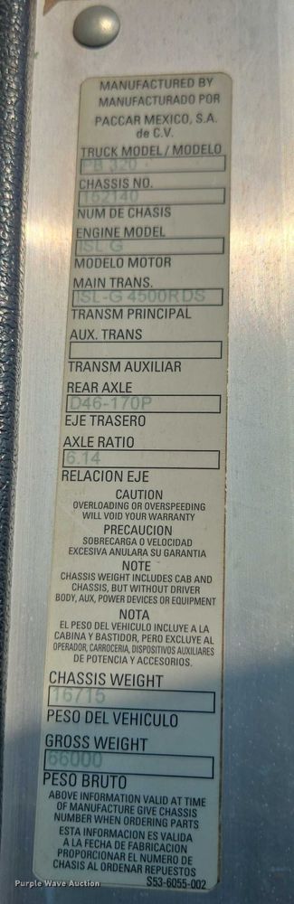 image for item EU4597 2012 Peterbilt 320 refuse truck