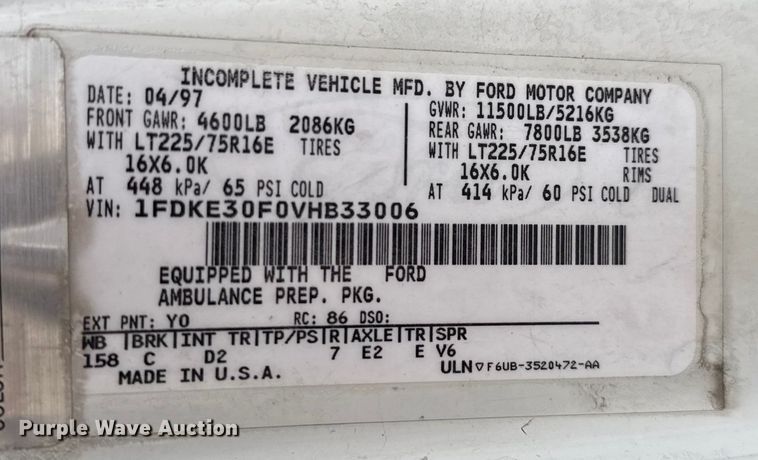 image for item EV1741 1997 Ford E350 ambulance