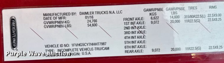 image for item EV1762 2017 Freightliner 108SD dump truck