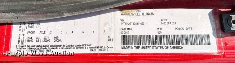 image for item EV1776 2013 International Workstar 7400 dump truck