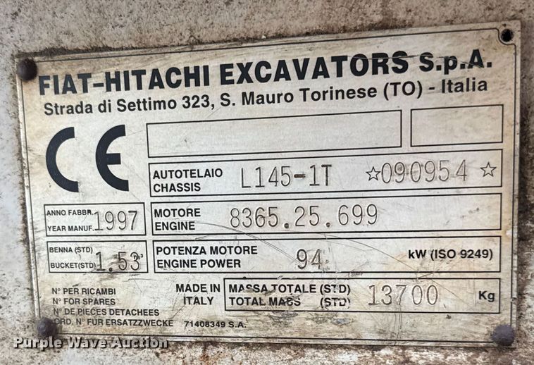 image for item EV1799 1997 Fiat-Hitachi FL145 track loader