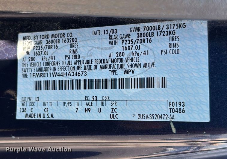 image for item EV1851 2004 Ford E150 van