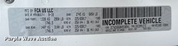 image for item GH9365 2019 Dodge Grand Caravan handicap accessible van