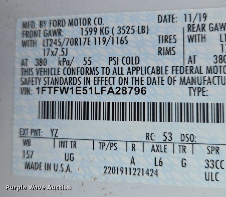 image for item DU6801 2020 Ford F150 XLT SuperCrew pickup truck