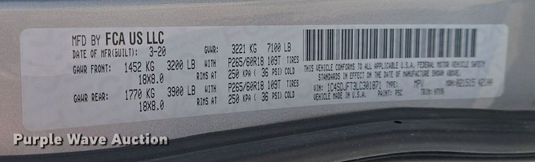 image for item DU6806 2020 Dodge Durango SSV SUV