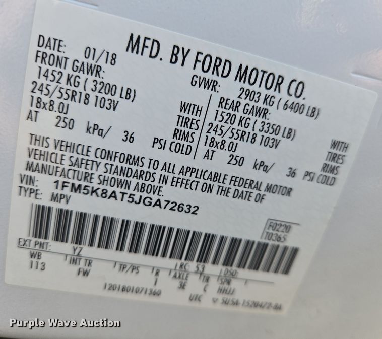 image for item DU6807 2018 Ford Explorer Police Interceptor SUV