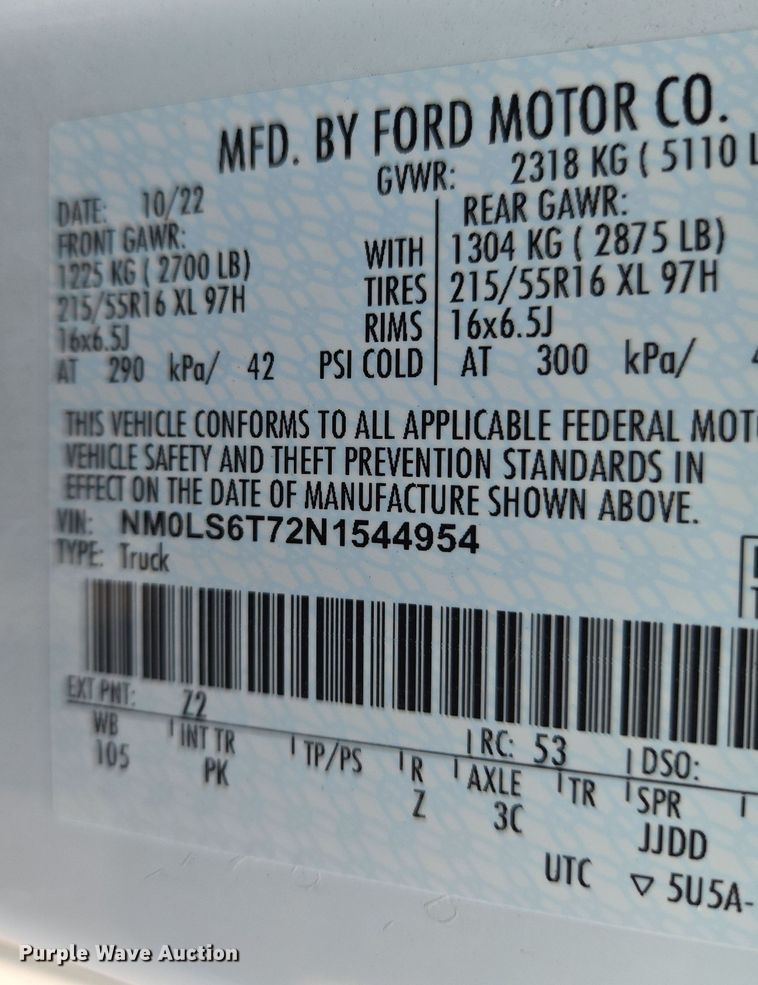 image for item DU6809 2022 Ford Transit Connect XLT van