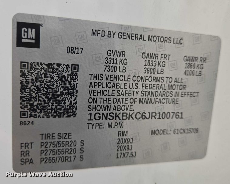 image for item DU6810 2018 Chevrolet Tahoe LT SUV