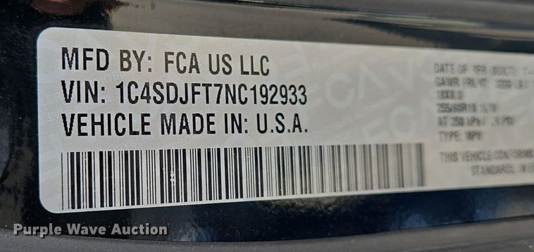 image for item DU6818 2022 Dodge Durango SSV SUV