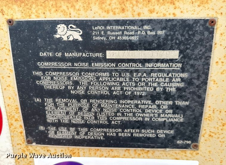 image for item DU6837 LeRoi 185 air compressor