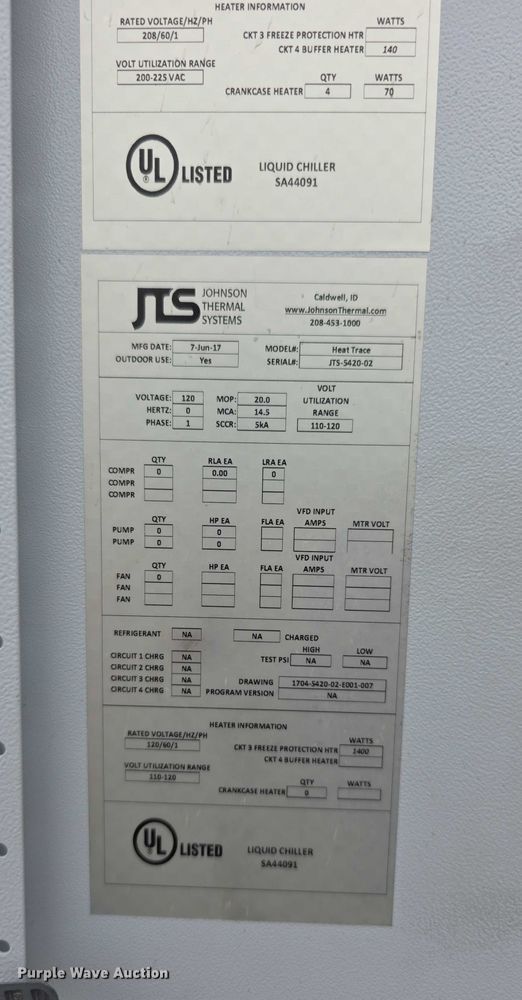 image for item DZ6156 2017 Johnson Thermal  JTSUET20DIA1WL chiller