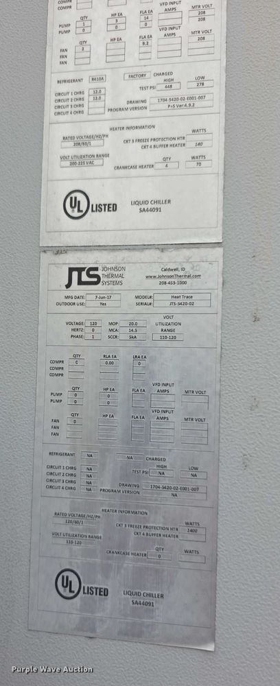 image for item DZ6156 2017 Johnson Thermal  JTSUET20DIA1WL chiller