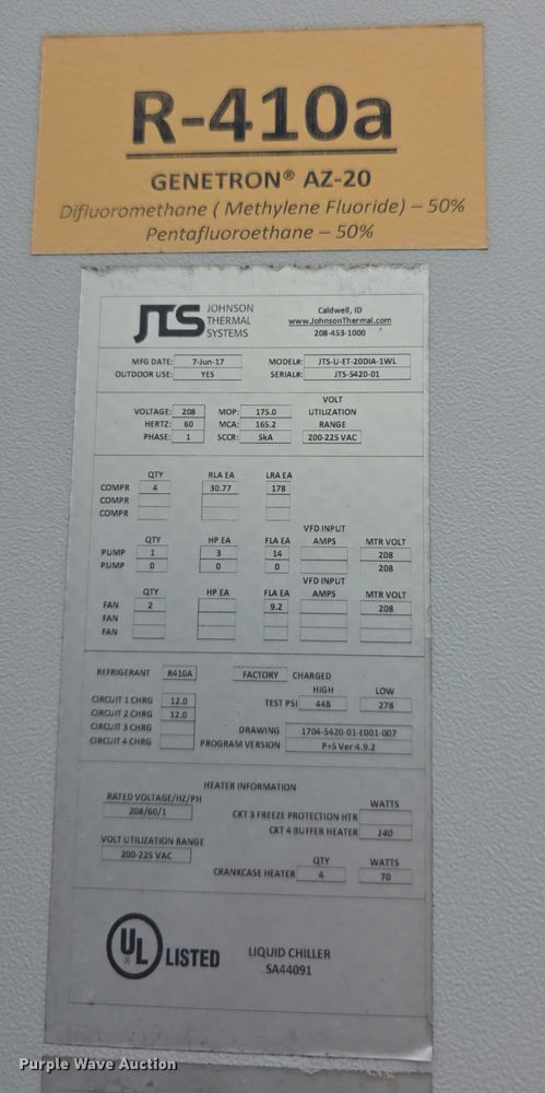image for item DZ6157 2017 Johnson Thermal JTSUET20DIA1WL chiller