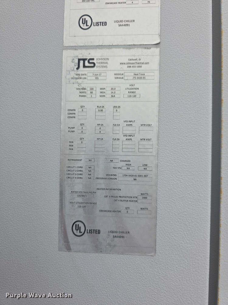 image for item DZ6157 2017 Johnson Thermal JTSUET20DIA1WL chiller