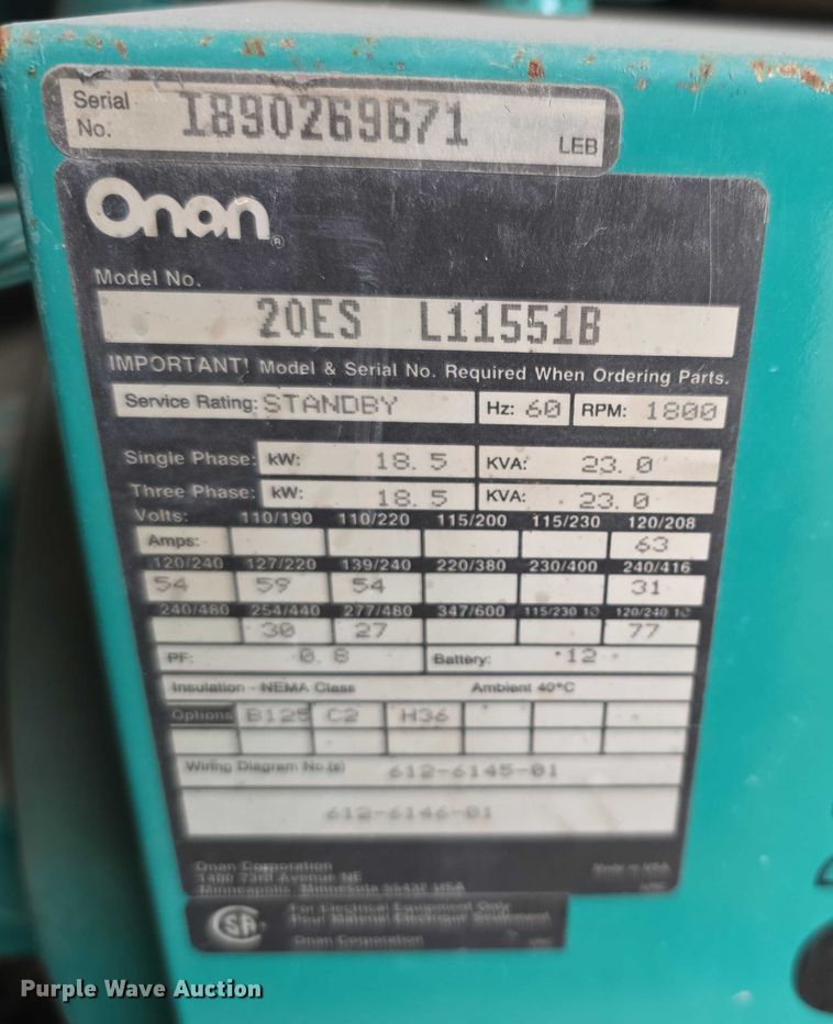 image for item DZ6210 Cummins 20ES L11551B generator