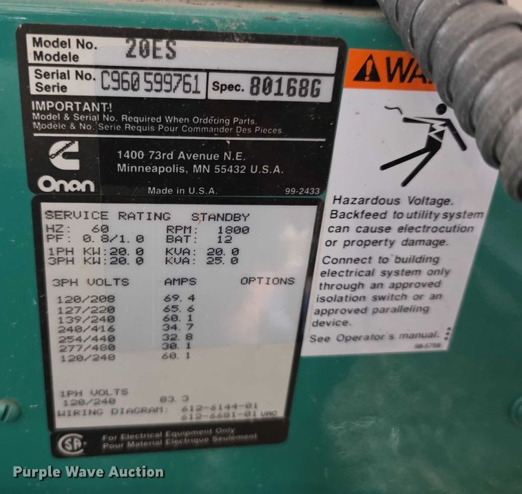 image for item DZ6211 Cummins 20ES generator