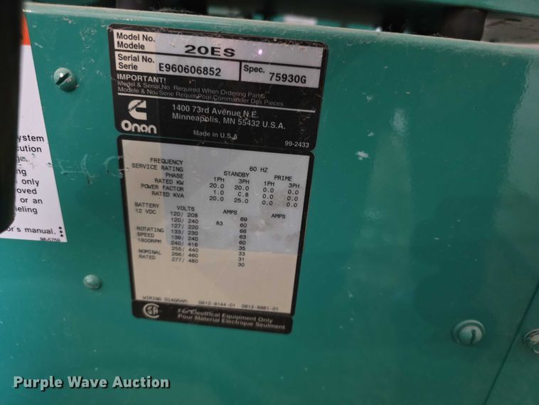 image for item DZ6212 Cummins  20ES generator