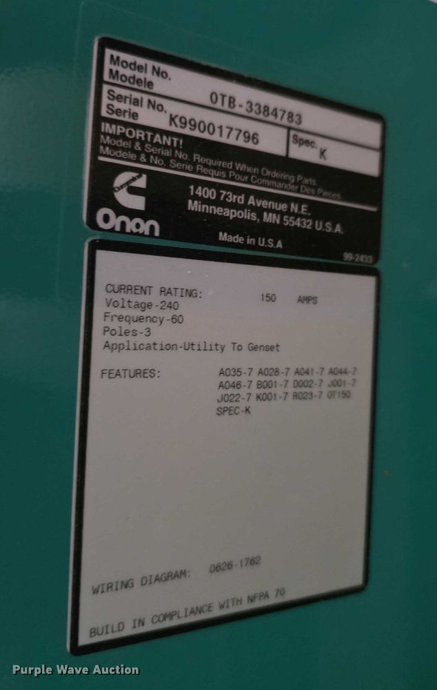 image for item DZ6213 Cummins  60ENA generator