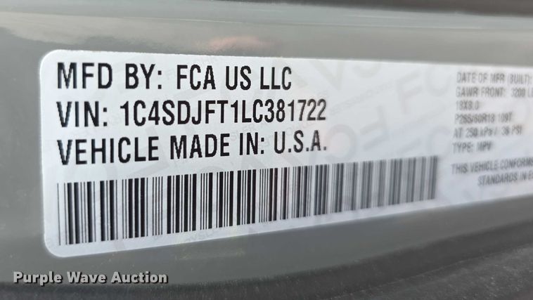 image for item DZ6223 2020 Dodge Durango SSV SUV