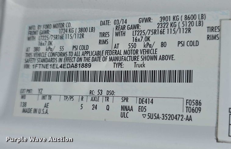 image for item EF3755 2014 Ford E150 van