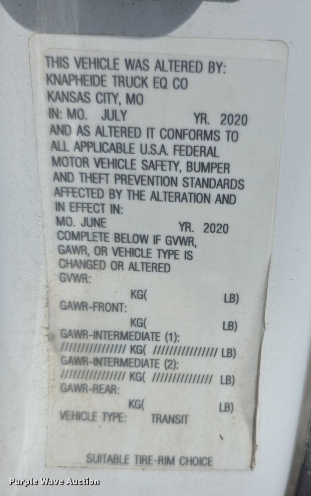 image for item EF3756 2020 Ford Transit 250 van